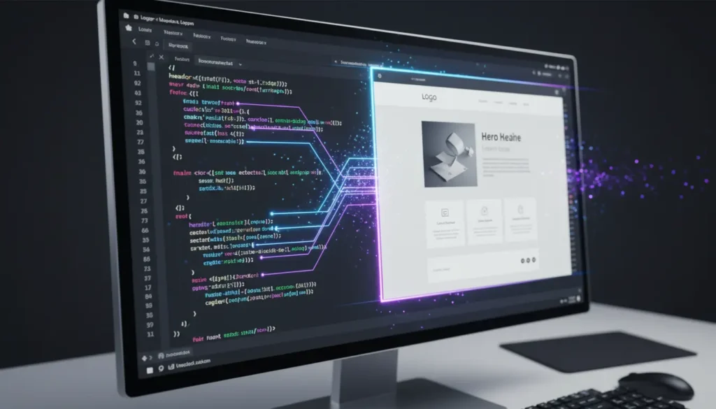 Código HTML formando la estructura de una página web moderna