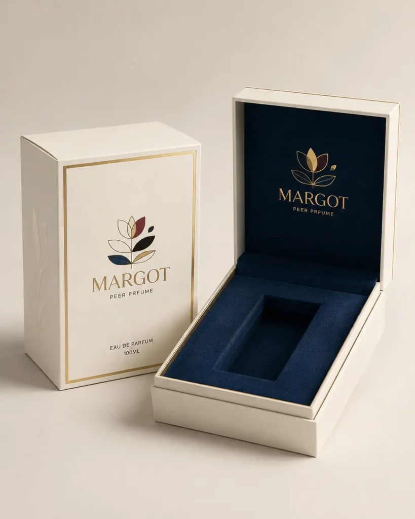 Diseño de empaque para perfume dentro de una Producción de Contenido con IA de Margot