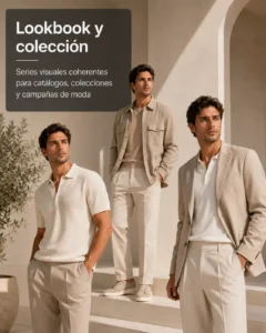 Modelo digital masculino en diferentes looks para catálogo y colección de moda