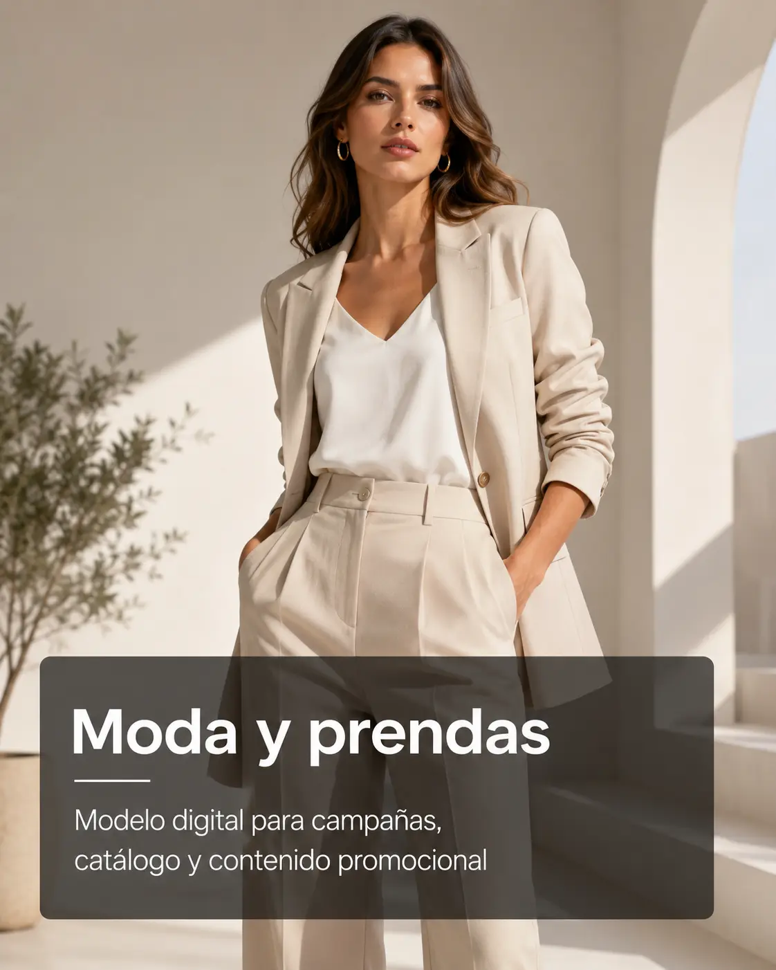 Modelo digital con inteligencia artificial mostrando prendas para campaña de moda