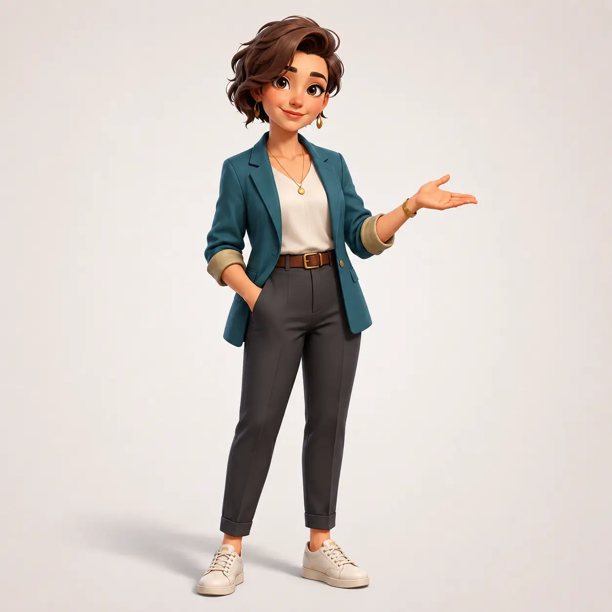 Personaje digital femenino tipo presentadora para contenido de marca y redes sociales