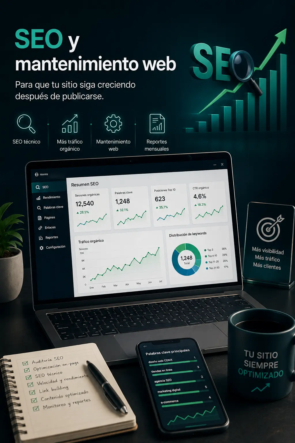 SEO y mantenimiento web para mejorar posicionamiento orgánico, rendimiento y visibilidad en buscadores